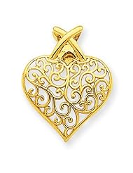 14k Yellow Gold Filigree with Cross-Hatch Bail Heart Pendant
