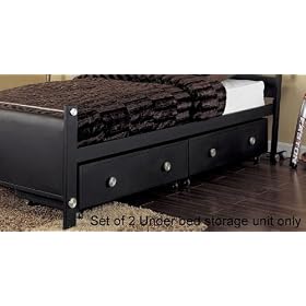 Set of 2 Kids Under Bed Storage Drawers in Textured Black Finish - Z-Bedroom Collection