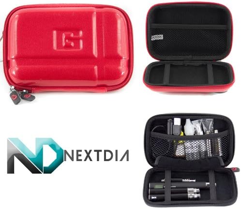 Electronic Cigarette Case Semi-Hard Exterior ( Crimson Red ) for The Vented Telescope Adjustable Tube Mod, Gun Metal + Carabiner Hook for your keys & NextDia ™ Velcro Cable Strap