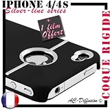 Coque Iphone 4/4S "Silver line" polycarbonate noire satinée + Film de protection décran de marque AC-Diffusion ©