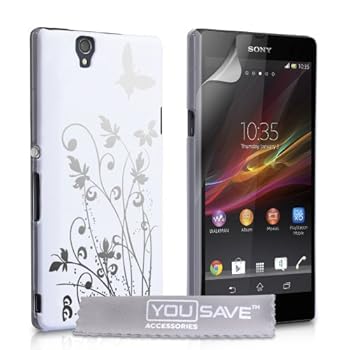 Coque Sony Xperia Z Etui Sony Xperia Z Blanc / Argent Dur Floraux Papillon Housse Coque Sony Xperia Z Etui Sony Xperia Z Blanc / Argent Dur Floraux Papillon Housse