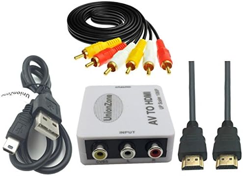 UnionZone Mini Composite 3RCA CVBS AV To HDMI Converter (Input:AV/Output:HDMI) For VCR DVD 720P/1080P With RCA Cable,HDMI Cable,USB power cable,Not for Windows 10(white-black)