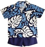Cabana Set - Tropical Leaf Monstera Boy's Hawaiian Aloha Camp Shirt & Cotton Shorts 2PC Set - Infant & Toddler Size