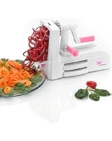 WonderEsque Spiralizer Tri Blade - 40% Smaller, More Compact - Includes Cleaning Brush - Compact Intelligent Spiral Slicer - Fits in Every Drawer - White and Pink