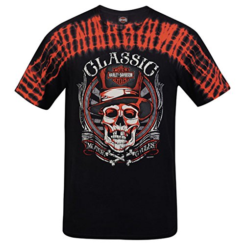 Harley-Davidson Mens Classic Hat Skull Crackle Shoulder Dye Short Sleeve Shirt