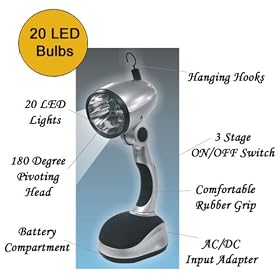 SE Flashlight, 20 LED Silver Lamp Light by SE