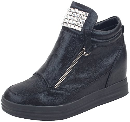 Enimay Women's Classic Casual Dress Fashion High Heel Zipper Sneaker Rhinestones
