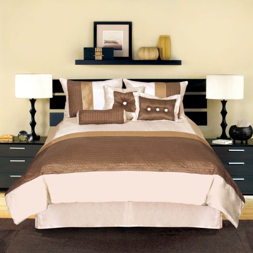 Artistic Linen Hudson Faux Silk Reversible 7-Piece Comforter Set, Queen , Taupe