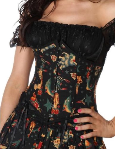51b9oaWKGoL Living Dead Souls Black Tattoo Print Corset with Steel Boning