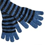 BLUE & BLACK METALLIC STRIPED LONG ARM WARMER GLOVES
