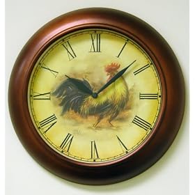 Antique Style Copper Country Rooster Kitchen Farmhouse Wall Clock