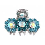 Hair Clip - H7- Crystal Flowers - Sm Size (1"x 3/4") ~ Aqua and Blue Zircon