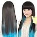 DAYISS Black+Blue Color Fashion Womens Lady Sexy Straight Wigs Style Cosplay Long Hair