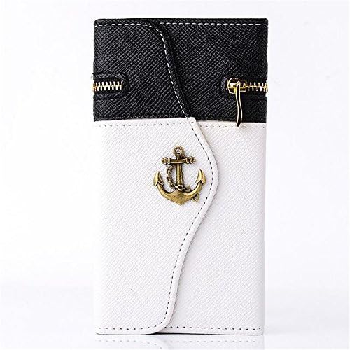 iPhone 6 Case,iPhone 6 4.7 Case-Uhope(TM)iPhone 6 4.7 inch elegant Wallet Case-High Quality PU Leather Zipper Studded Wallet Flip Case Cover for Apple iPhone 6, with PU Leather Credit Card Holder Pouch Cover, Useful Wallet and Card slot function,Metal anchor decoration-black and white
