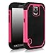 Galaxy S5 ACTIVE Case, E LV Galaxy S5 ACTIVE Case - Shock-Absorption / High Impact Resistant Hybrid Dual Layer Armor Defender Full Body Protective Case Cover (Hard Plastic with Soft Silicon) for Galaxy S5 ACTIVE SM-G870 (Water Resistant Model) with 1 Stylus and 1 E LV Microfiber Digital Cleaner (Hot Pink)