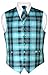 Men's Plaid Design Dress Vest & NeckTie Black Turquoise White Neck Tie Set