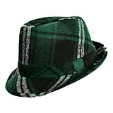 WILD GREEN PLAID WOOL FELT FEDORA HAT