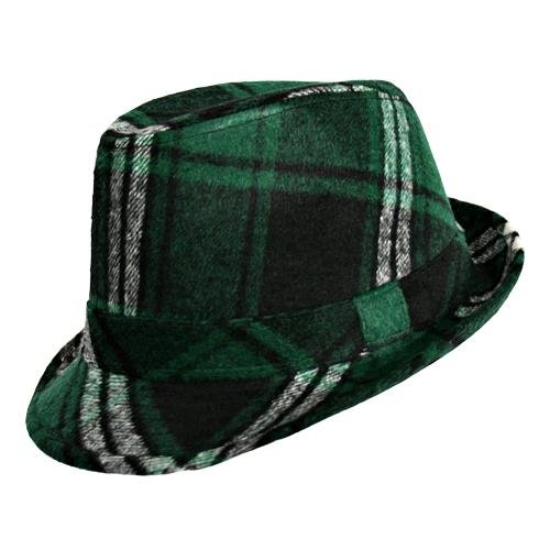 Wild Green Plaid Wool Felt Fedora Hat