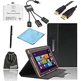 EEEKit 7-in-1 Starter Kit for IRULU Window 8.1 OS 10.1 inch Tablet,Folio Stand Cover Case+Micro USB Host OTG Hub Adapter Cable+Smart OTG Card Reader+Mini HDMI to HDMI Cable 6 Feet+Stylus Pen