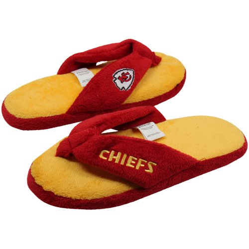 Kansas City Chiefs Ladies Red-Gold Plush Thong Flip Flop Slippers (Small)