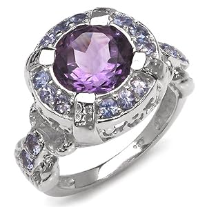 2.90 Carat Genuine Amethyst and Tanzanite Silver Ring by