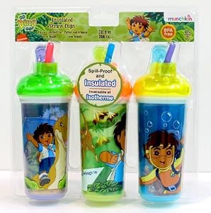 Munchkin Go Diego Go Insulated Spill Proof Straw Cups 3/Pk -Boys BPA FREE