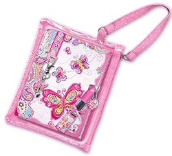 Girls Butterfly Hardcover Diary with Heart Shaped Lock & Keys, Lipstick Styled Pen, Case and Charm. Great Girls Gift Set.