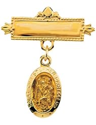 14K Yellow Gold St. Christopher Baptismal Brooch -- LIFETIME WARRANTY