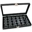Glass Top Jewelry Display Case Box Black 24 Gem Jars