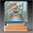 3-Dimensional glass Coaster set with wood holder ~ Catatonic ~ 4 Drink Coasters ~ code 154