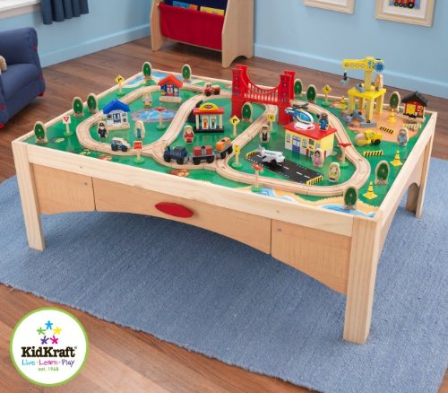 KidKraft Natural Train Table and 120 Piece Train Set-image