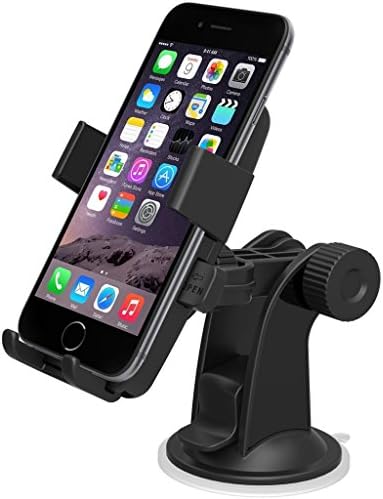 Vanzoe Universal Car Windshield Mount Cell Phone Holder for iPhone 5s/5c, Samsung Galaxy S5/S4/S3/Note 4/3, Google Nexus 5/4, LG G3 (free 360-Degree Rotating Dashboard Disk included) Color 04 Red and Black