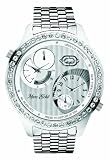 Image of Marc Ecko E17522G1 Gents Dual time zone Polished silver OZ case iced with sunray silver patterned dial, silver accents Polished silver bracelet