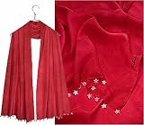 ULRIKE Oblong China Silk Scarf With Beads - A rich texture of multiple reds trimmed on each end with a row of red mother-of-pearl stars.
