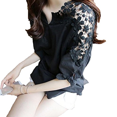 BALDR(バルドル) 上品 涼しげ 肩 レース 切替 透かし 彫り トップス シャツ チュニック 大きい サイズ
