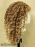 19 Long Strawberry Blonde with tipped Pale Blonde medium spirals / straight bangs / tiny spirals synthetic wigs