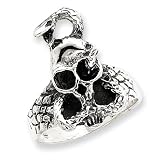 Sterling Silver Antiqued Skull with Snake Ring