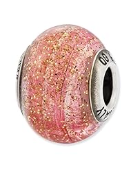 Sterling Silver s Italian Pink W/gold Glitter Glass Bead by Reflection Beads, Best Quality Free Gift Box Satisfaction Guaranteed
