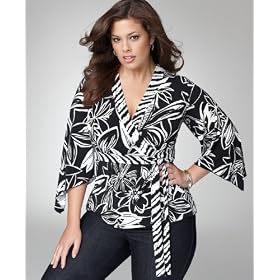 Buy Alfani Plus Size Top, Three Quarter Sleeve Floral Wrap Tunic by Alfani