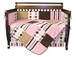 Prep School Pink 4-piece Crib Set Includes 4-piece Bumper, Coverlet, Sheet, Box Pleat Skirt.