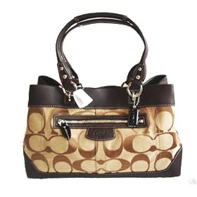 Authentic Coach Signature Penelope Shopper Satchel Tote Handbag 14422 Khaki Mahogany Brown