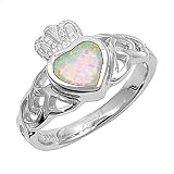 Sterling Silver Lab Opal Ring - Claddagh- Sizes: 5-9