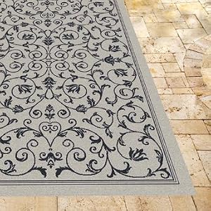 Vine Outdoor Rug in Sand & Black - 5'3" x 7'7" - Grandin Road