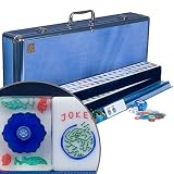 American Large Tile Mahjong Set Blue Flower