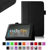 FINTIE (Black) Slim Fit Folio Stand Leather Case for Amazon Kindle Fire 7" Tablet -10 Color Options (does not fit Kindle Fire HD)
