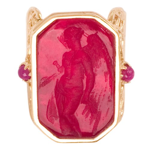 Tagliamonte - 14k Yellow Gold Ruby Red Venetian Cameo and Ruby Ring, Size 6