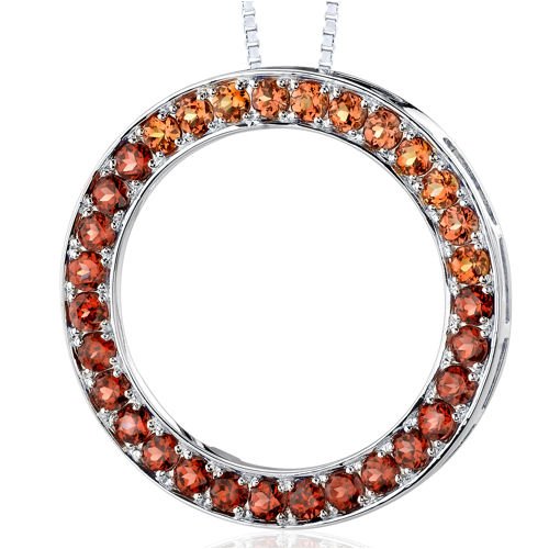 Sterling Silver 4.50 carats total weight Round shape Garnet and Padparascha Sapphire Circle of Life Pendant Necklace