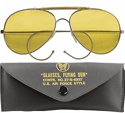 Yellow Lenses US Air Force Style Aviator Sunglasses w/Case