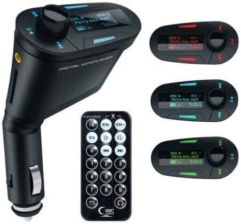 Red Blue Green Car Kit MP3 Player Wireless FM Transmitter FM Modulator Music Title LCD USB SD MMC Remote Control FM Pen Drive Light