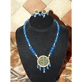 Indian Style Ethnic Gold Plated Blue Rajasthan Jewelry Set 3pc<br />
